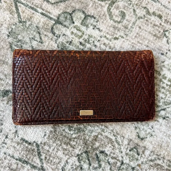 Salvatore Ferragamo Long Wallet Brown Herringbone Leather Unisex Made in… - Picture 5 of 15